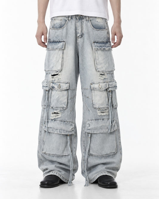 Shredded Multi-Pocket Cargo Jeans