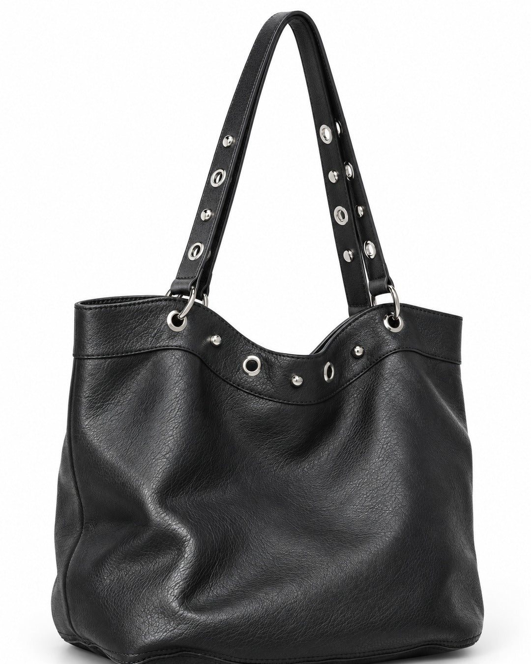 Eyelet Trim Black Bucket Tote Bag