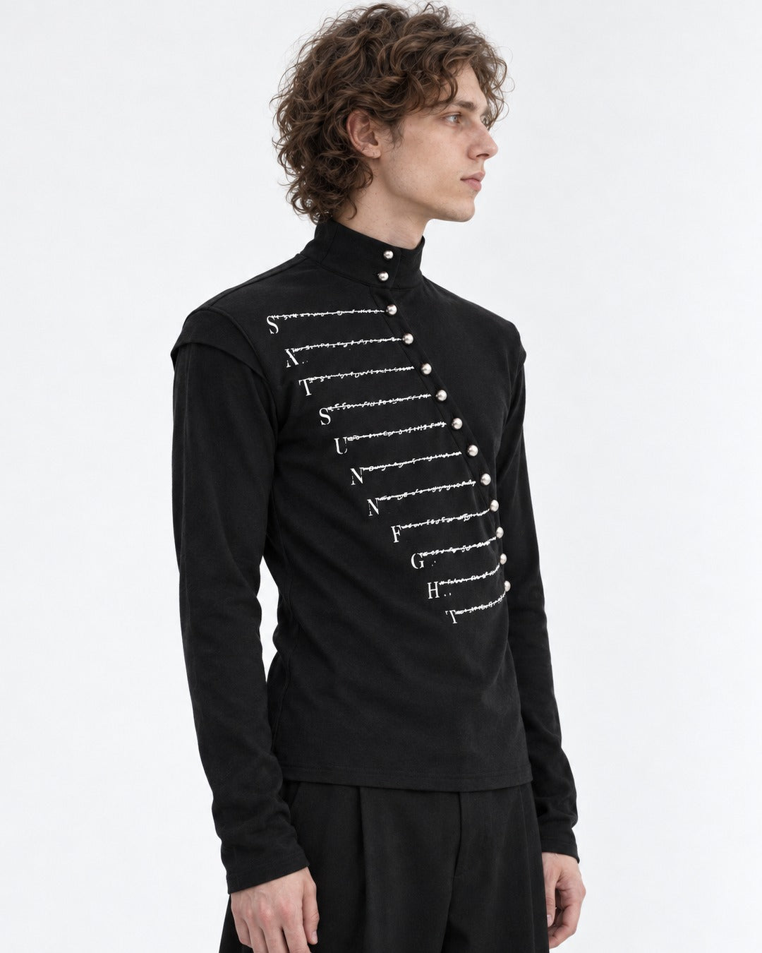 Diagonal Snap Mock Neck Top