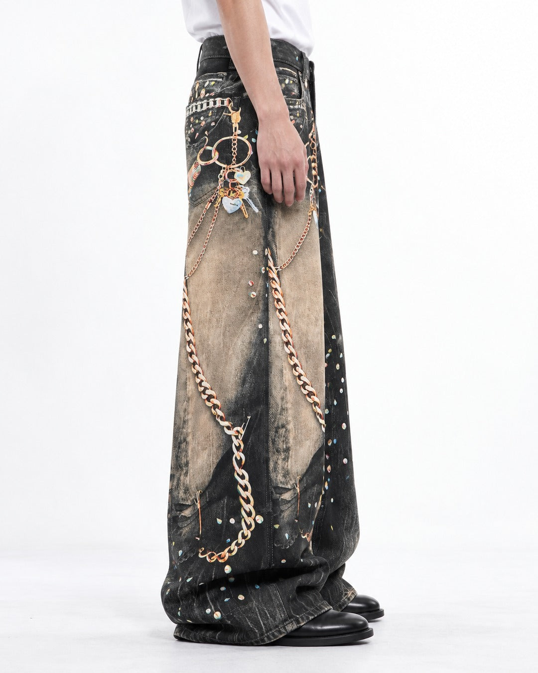 American Chain Print Denim Pants