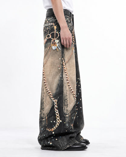 American Chain Print Denim Pants