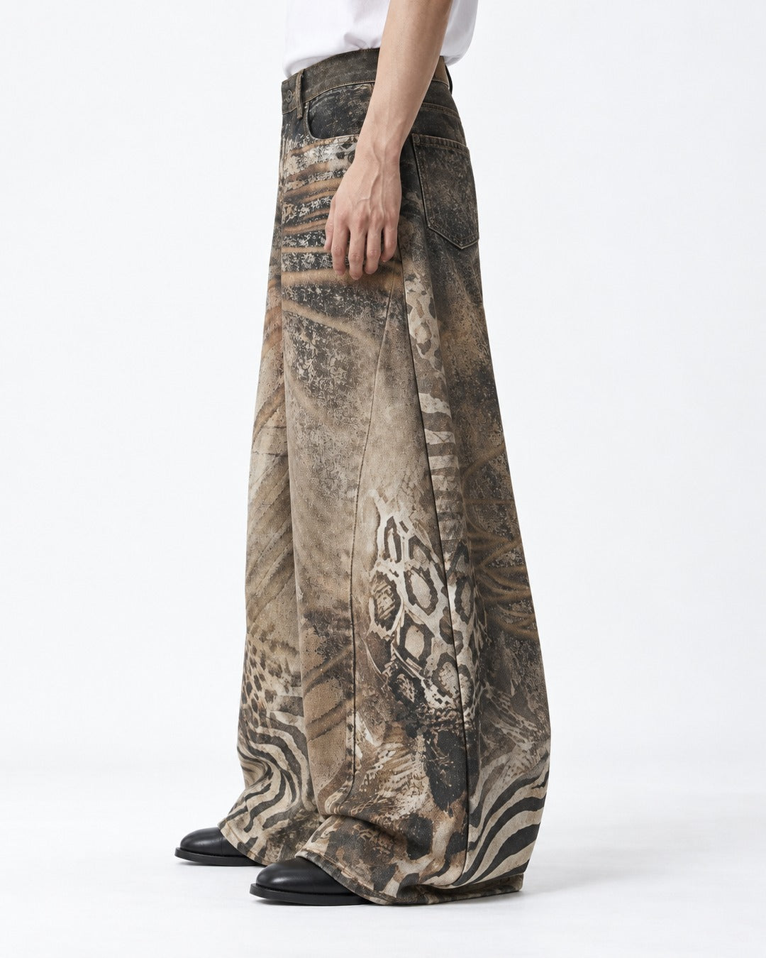 Animal Print Wide Denim Pants