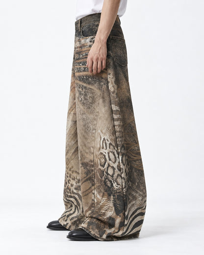 Animal Print Wide Denim Pants