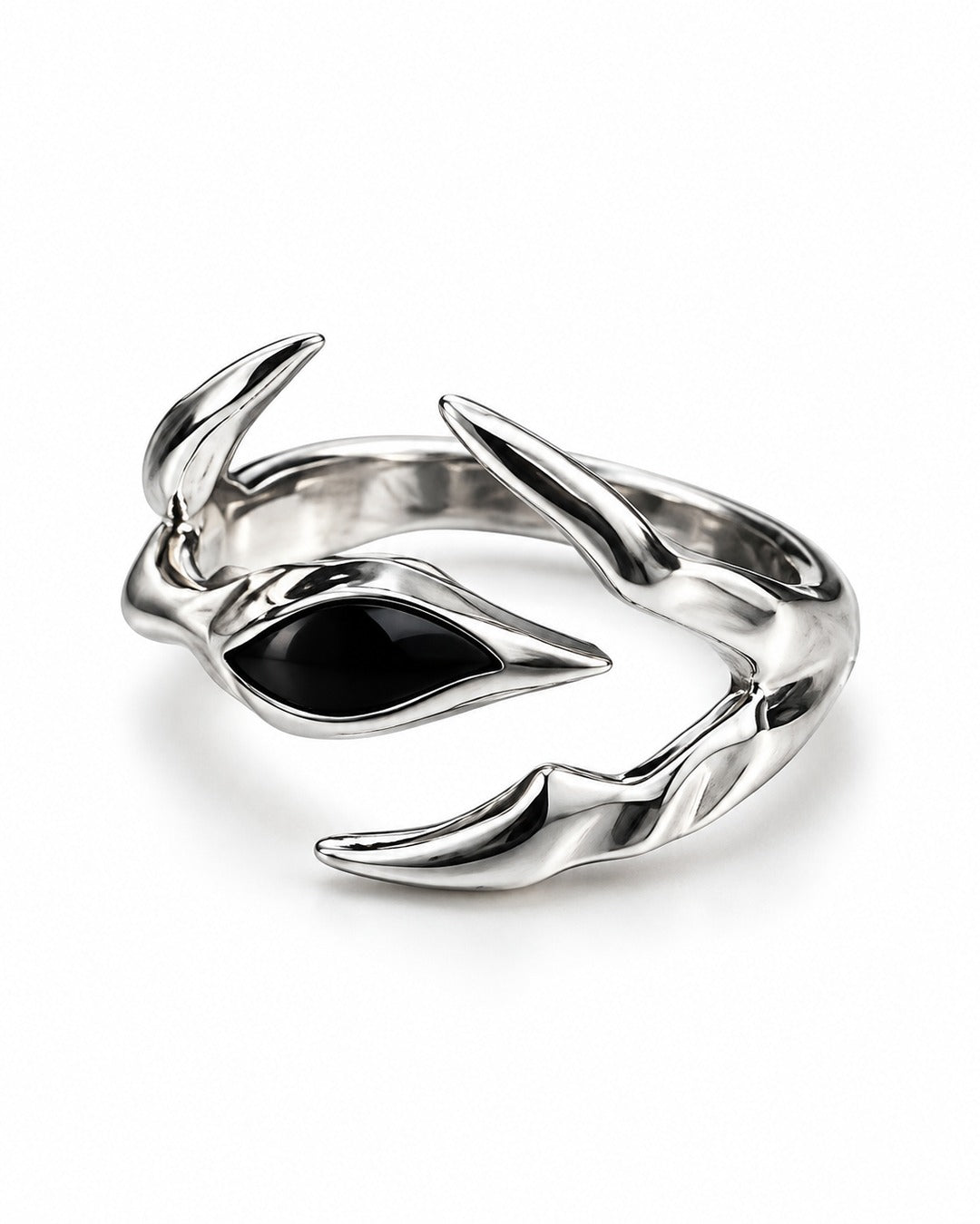 Clawed Black Stone Open Ring