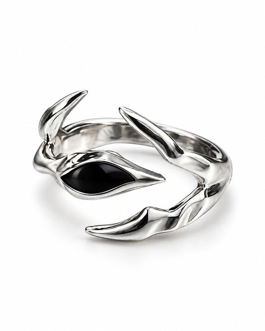 Clawed Black Stone Open Ring