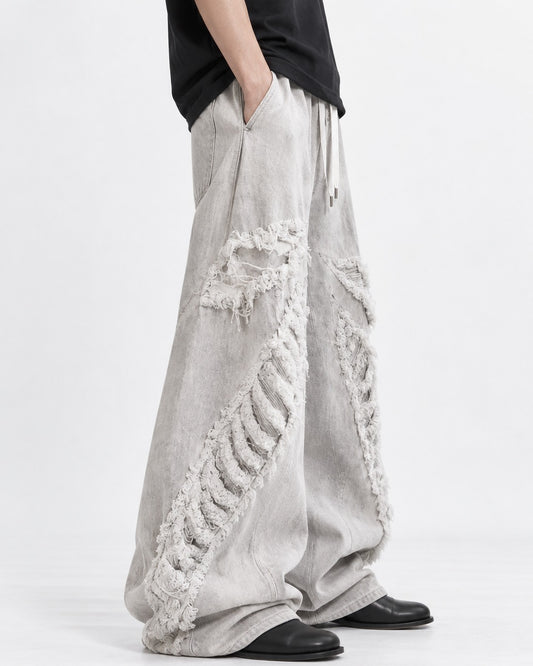 Shredded Fringe Wide-Leg Pants