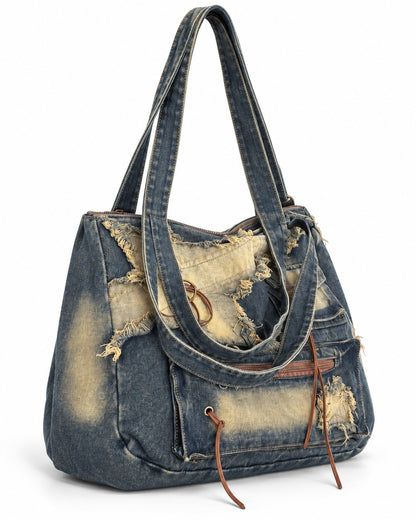 Distressed Patchwork Denim Tote