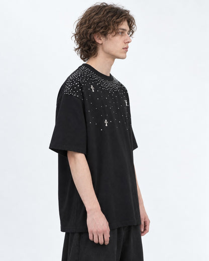 Scattered Rhinestone Cross T-Shirt