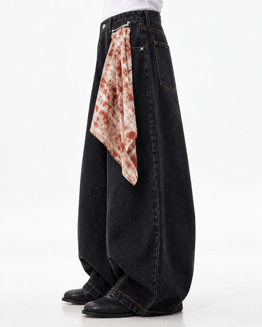 Scarf Detail Wide-Leg Jeans