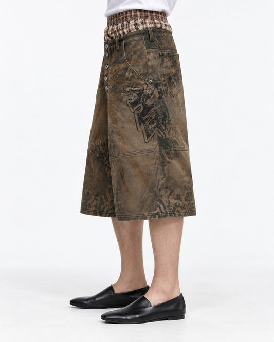 Faded Leopard Print Wide Shorts