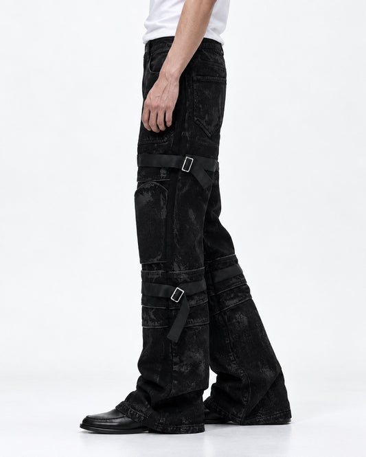 Strap Detail Flared Jeans