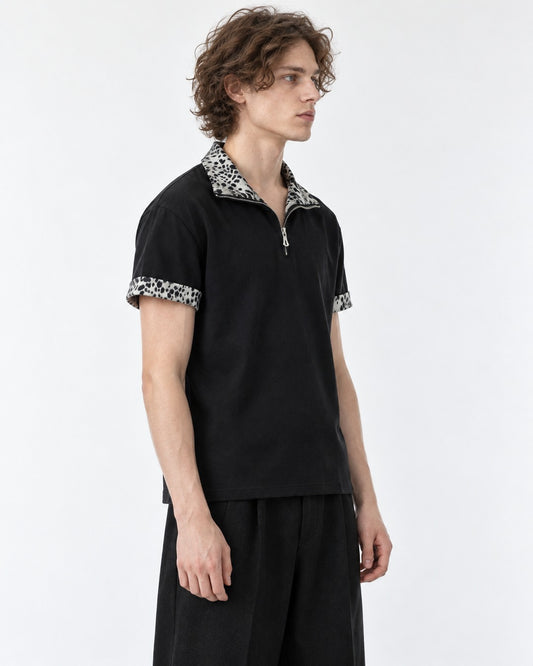 Spotted-Trim Half-Zip Polo
