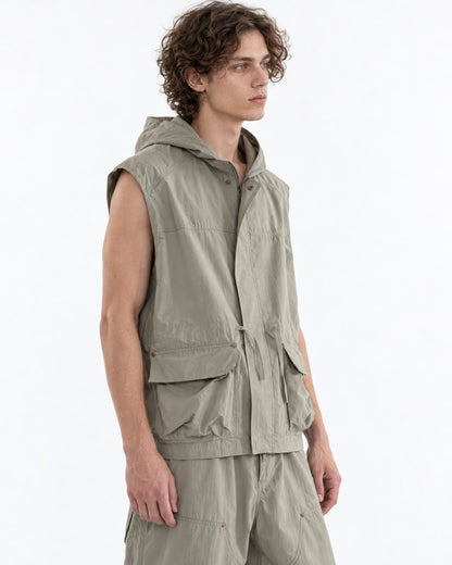 Hooded Zip Utility Vest and Pants Set