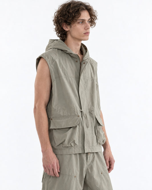 Hooded Zip Utility Vest and Pants Set