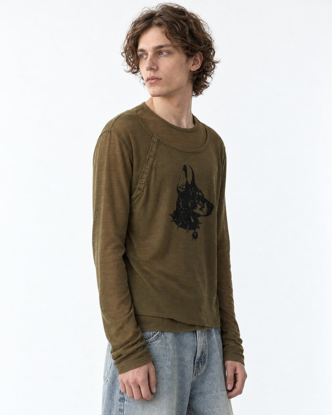 Doberman Print Layered Sheer Top