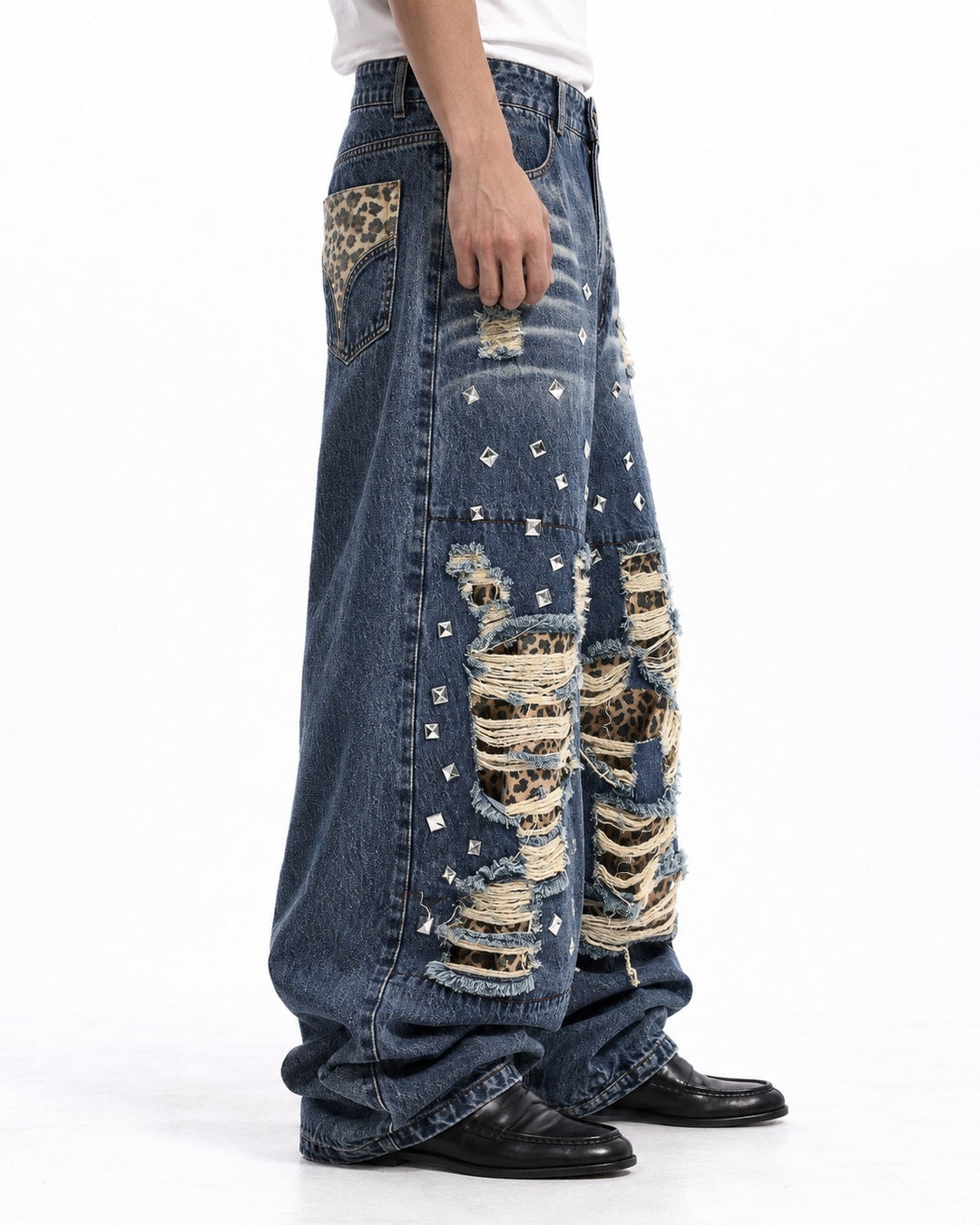 Leopard Patchwork Ripped Jeans