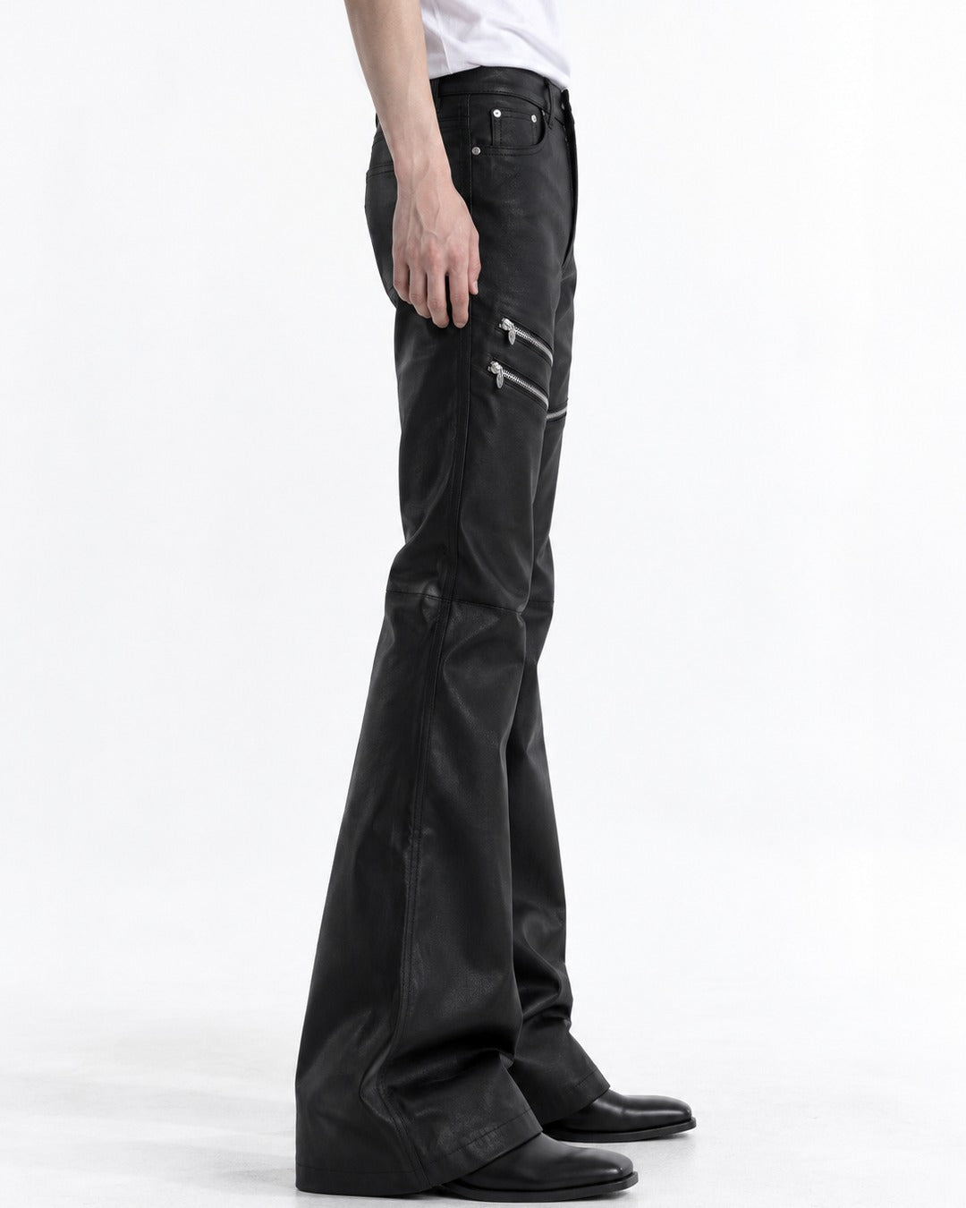 Zip Detail Flared Coated Pants
