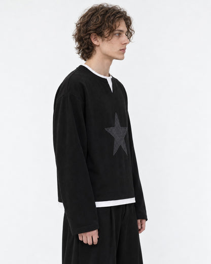 Star Patch Layered Notch Neck Sweatshirt