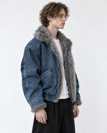 Shawl Fur-Collar Denim Jacket