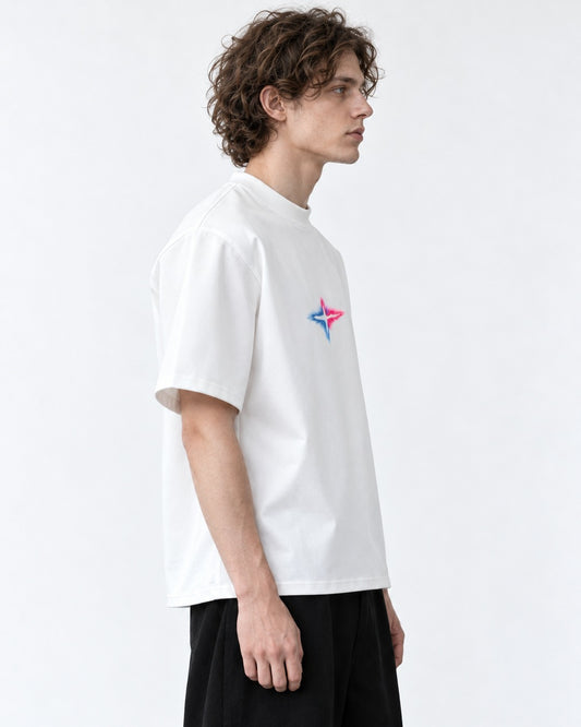 Spray-Painted Star Padded-Shoulder T-Shirt