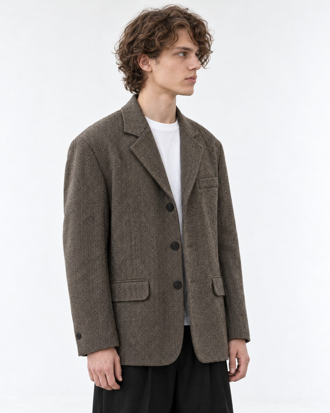 Herringbone Three-Button Blazer