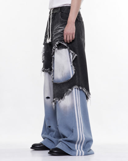 Faux Two-Piece Patchwork Pants