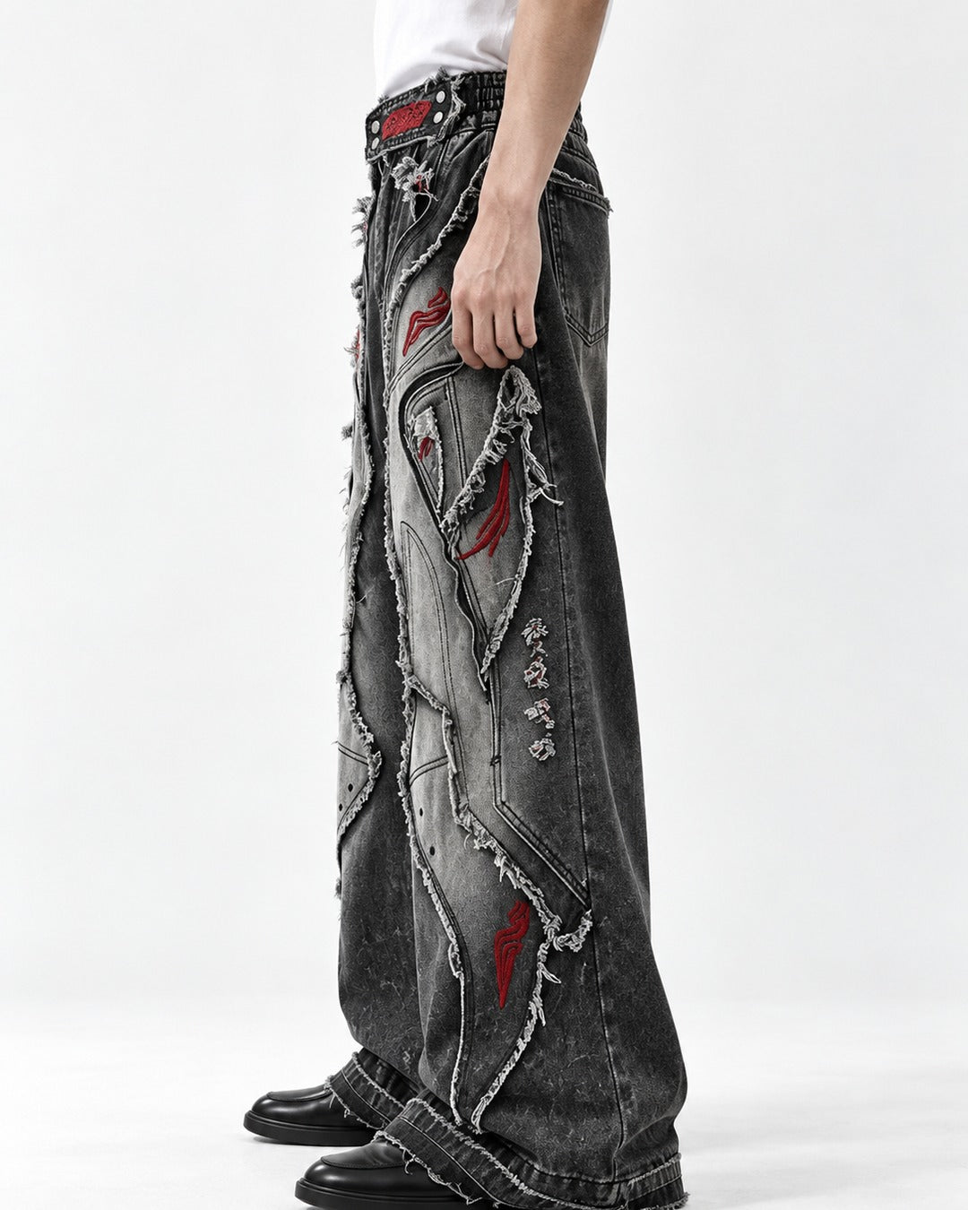 Patchwork Frayed Flare Jeans