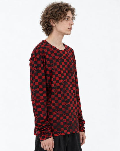 Red and Black Checkerboard Long Sleeve T-Shirt