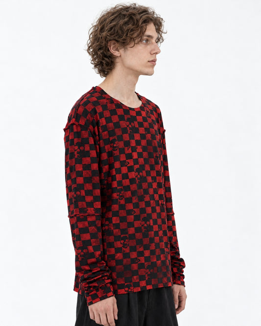Red and Black Checkerboard Long Sleeve T-Shirt