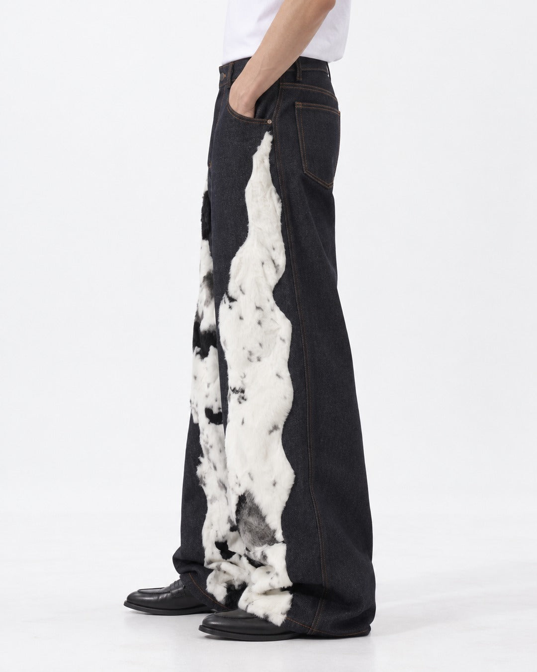 Cow Pattern Patchwork Denim Pants