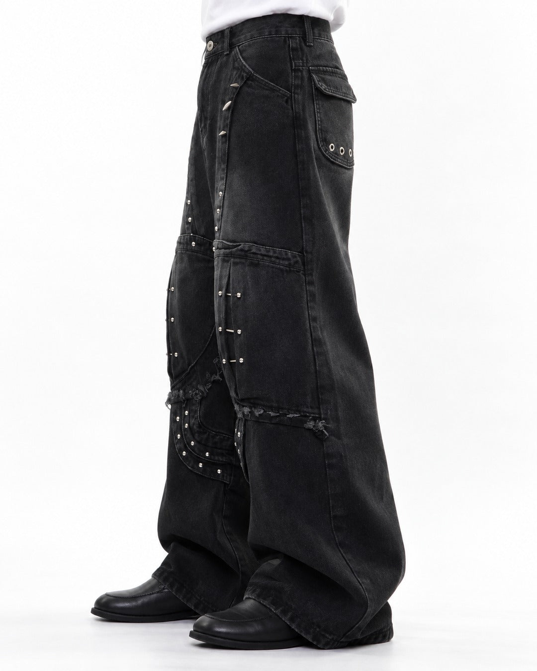 Deconstructed Rivet Denim Pants