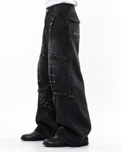 Deconstructed Rivet Denim Pants