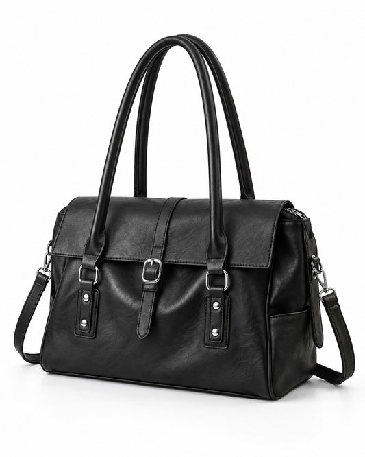 Black Double Buckle Flap Shoulder Bag