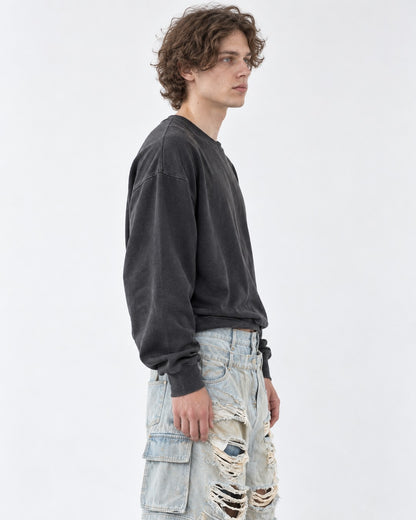 Double-Waist Shredded Denim Shorts