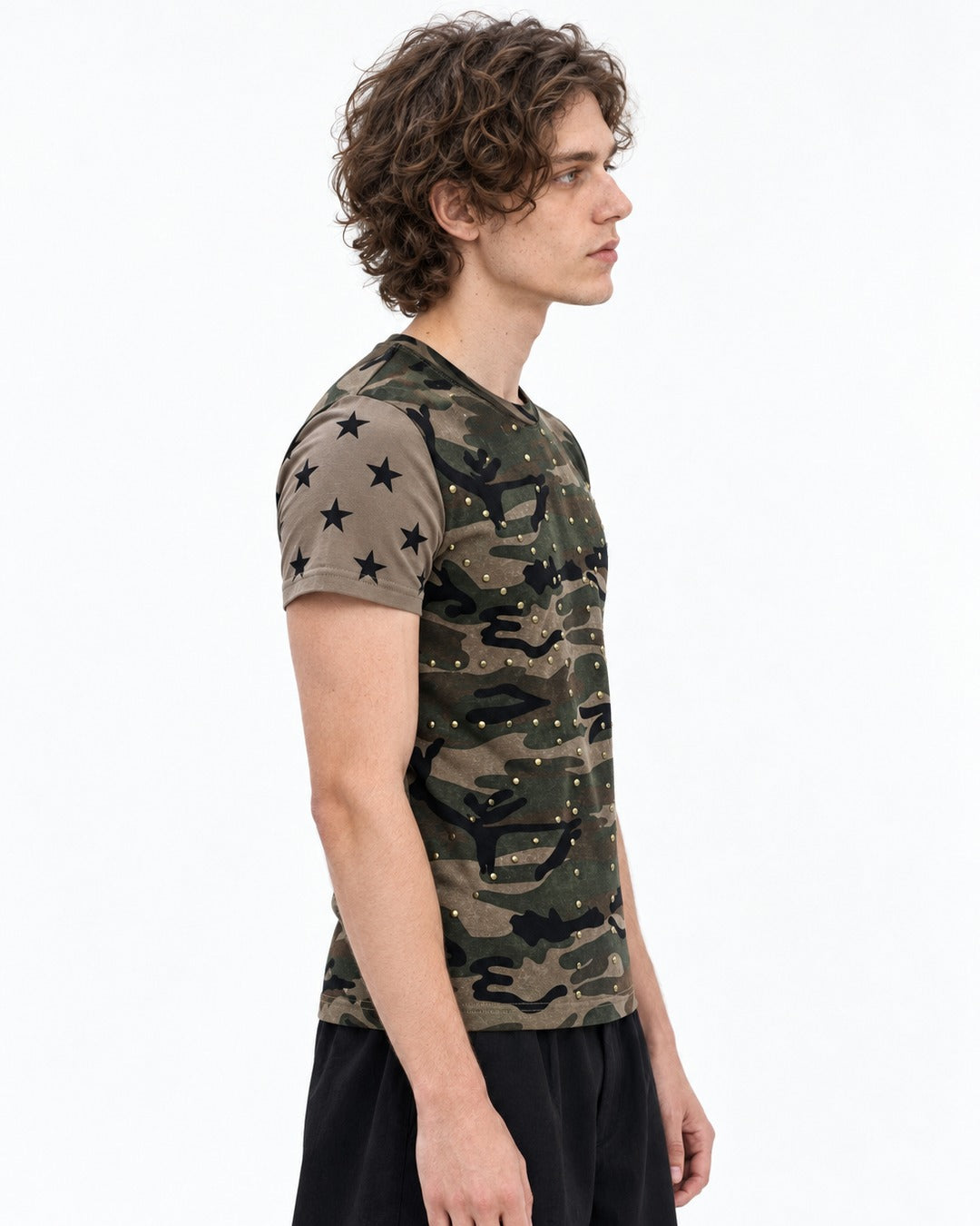 Star Print Camouflage Stud T-Shirt