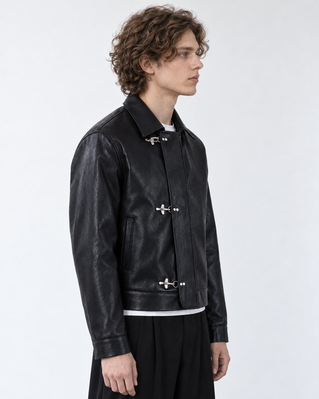 Triple Clasp Leather-Look Jacket