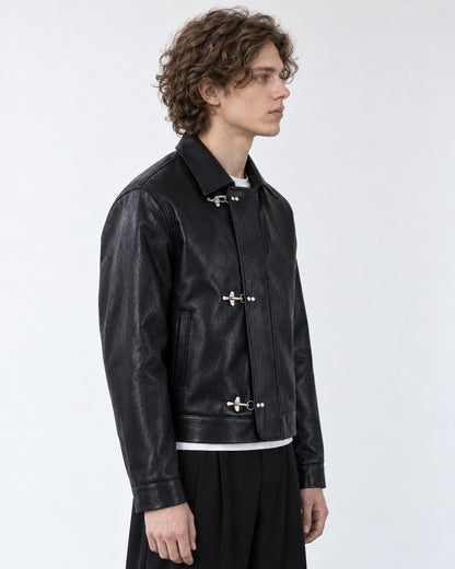 Triple Clasp Leather-Look Jacket