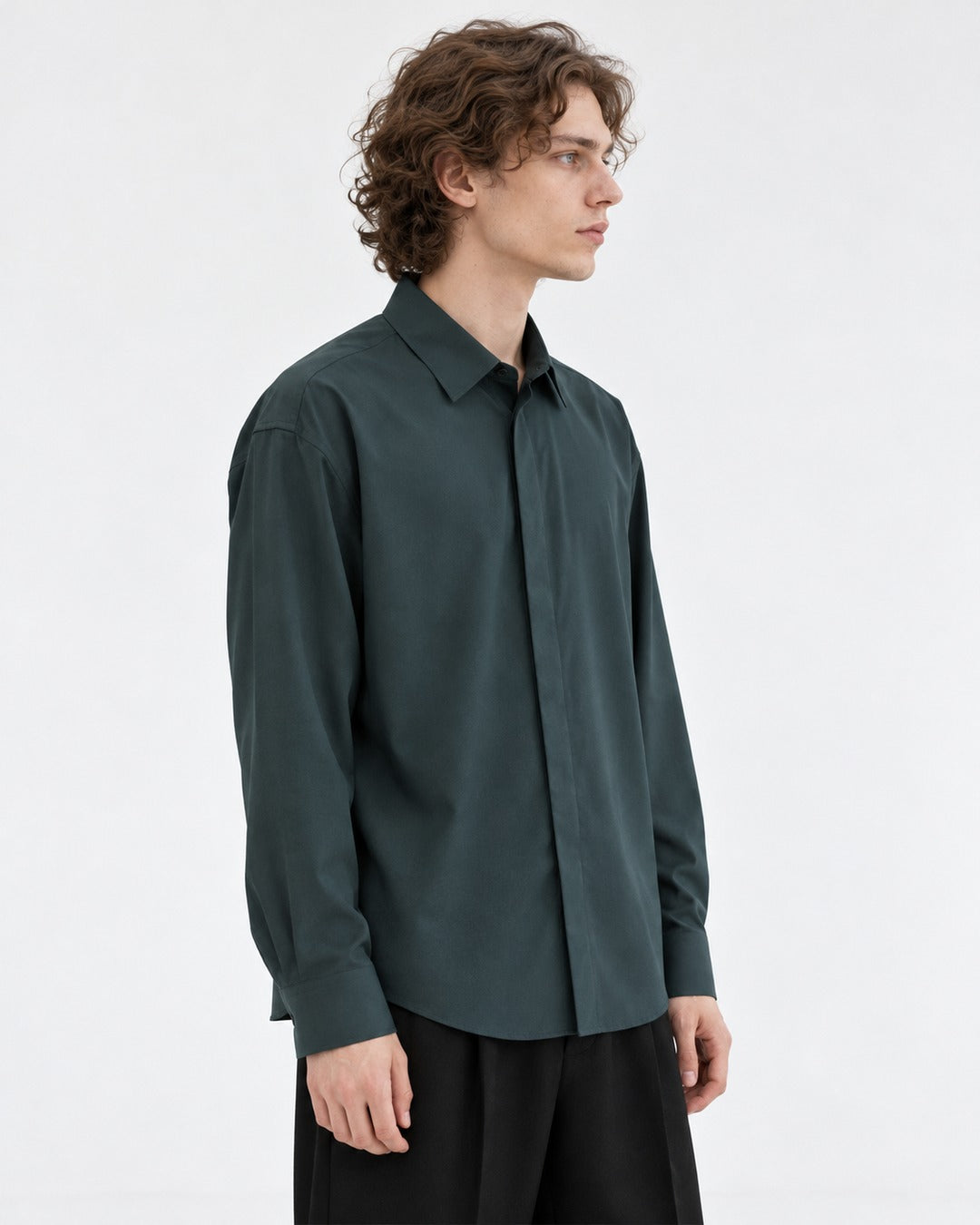 Hidden-Placket Relaxed Shirt