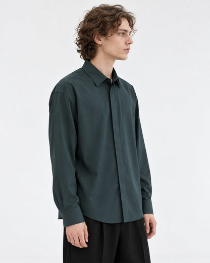 Hidden-Placket Relaxed Shirt