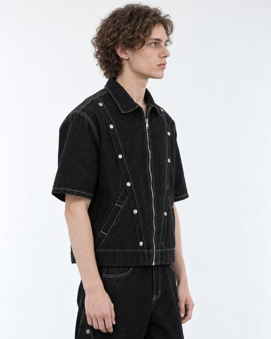 Multi-Button Contrast Stitching Denim Suit Set-Up