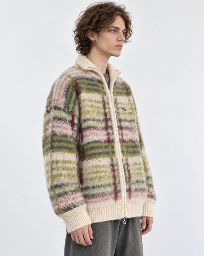 Mohair-Blend Plaid Zip Knit Jacket