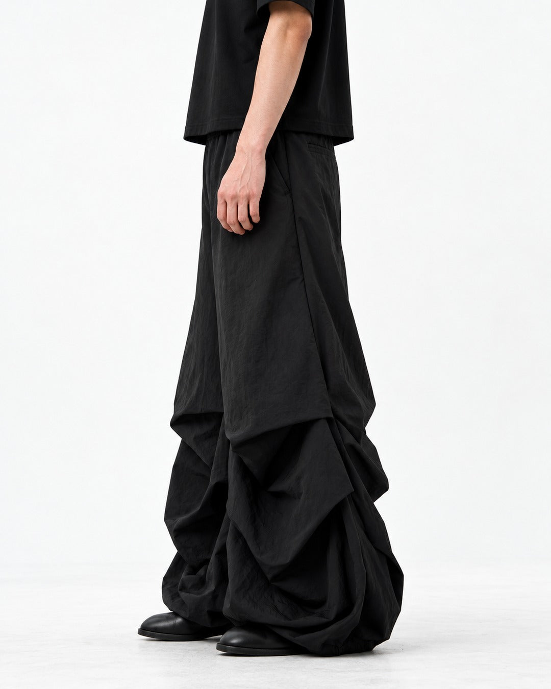 Gathered Wide-Leg Parachute Pants