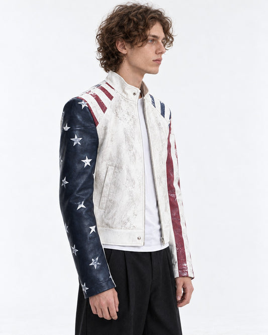 American Flag Print Biker Jacket