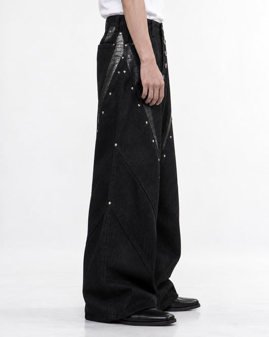 Snake Texture Panel Studded Jeans