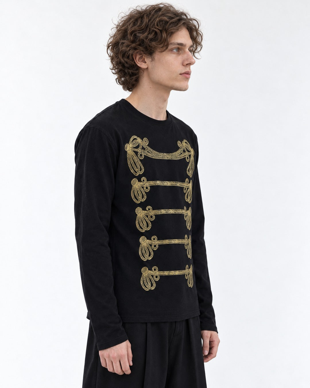 Gold Foil Braid Print Long Sleeve Tee