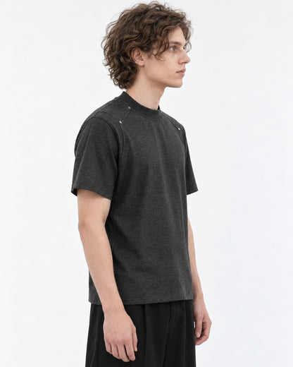 Shoulder Rivet Panel Short Sleeve T-Shirt