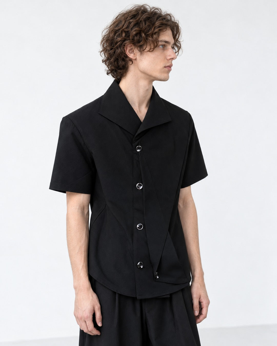 Asymmetric Overlay Short-Sleeve Shirt