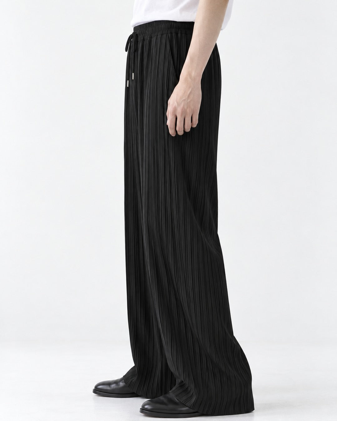 Pleated Drawstring Wide-Leg Pants