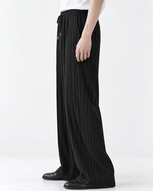 Pleated Drawstring Wide-Leg Pants