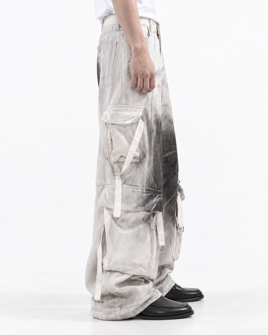 Ink-Splattered Wide-Leg Cargo Pants